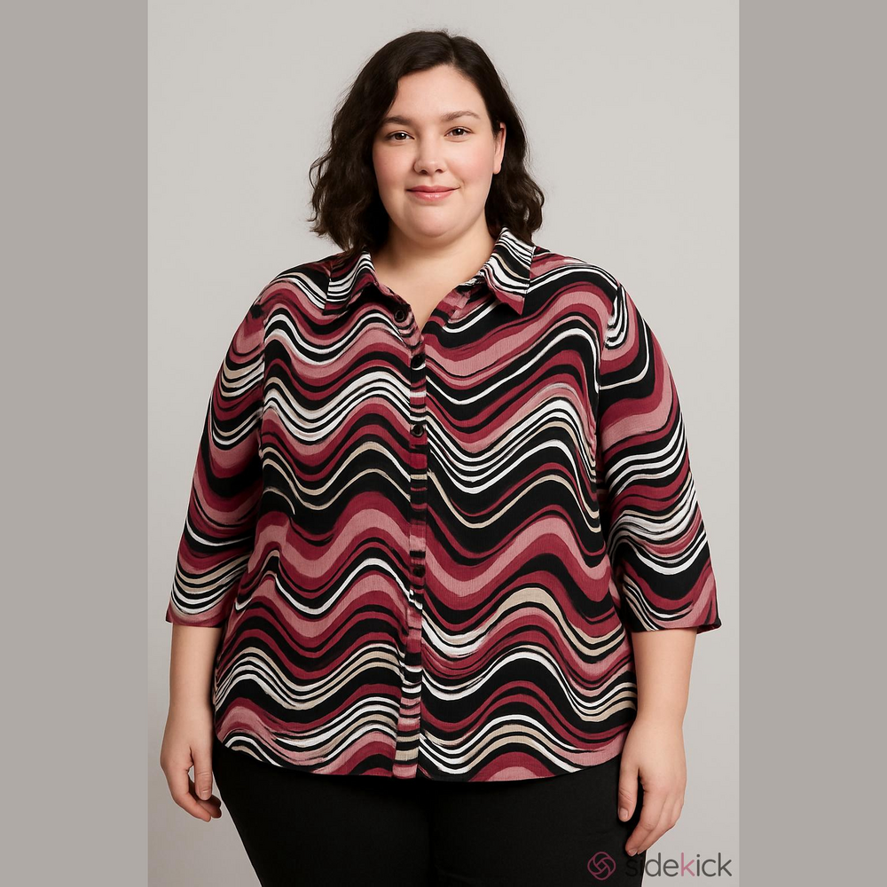 Fashion Bug Pink Black Print Button Down Blouse 26 28